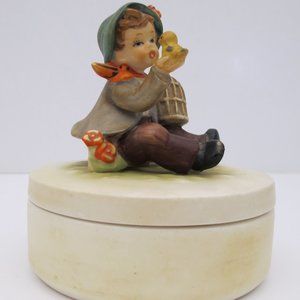 Vintage Napcoware Our Children Summertime Trinket Box Boy & Yellow Bird 580